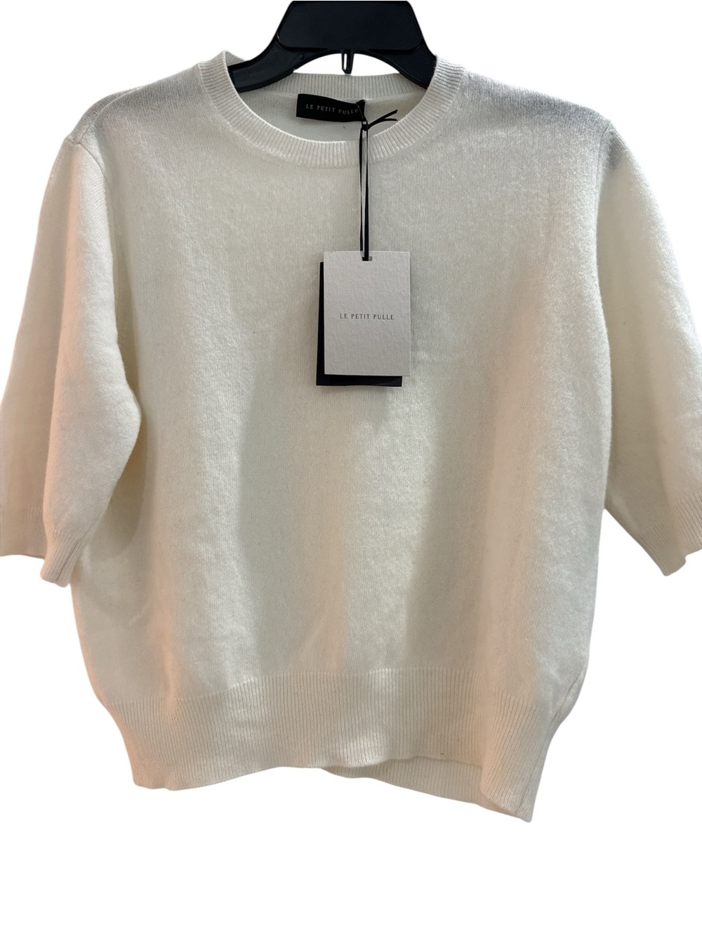 NWT Le Petit Pull Cashmere Short Sleeve Crewneck Knit Sweater Ivory Cream L